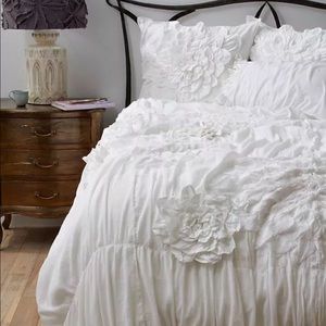 Anthropologie White Floral Duvet Cover